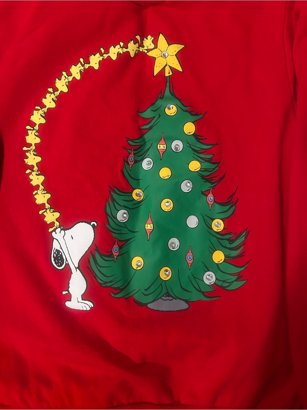 Peanuts Snoopy Christmas Sweatshirt Red Rhinestone Tree Tis The Season Holiday